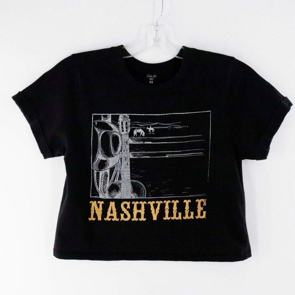 Vibe N' Tank Top Women XS Black Nashville Shortsleeved Cropped Tshirt Crew
